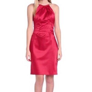 Eliza J Womens 10 Red Halter Dress Satin Sheath Gold Chain Neck Evening Holiday